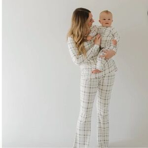 Forever French Matching Mama & Baby Plaid Pajama Set in white & green